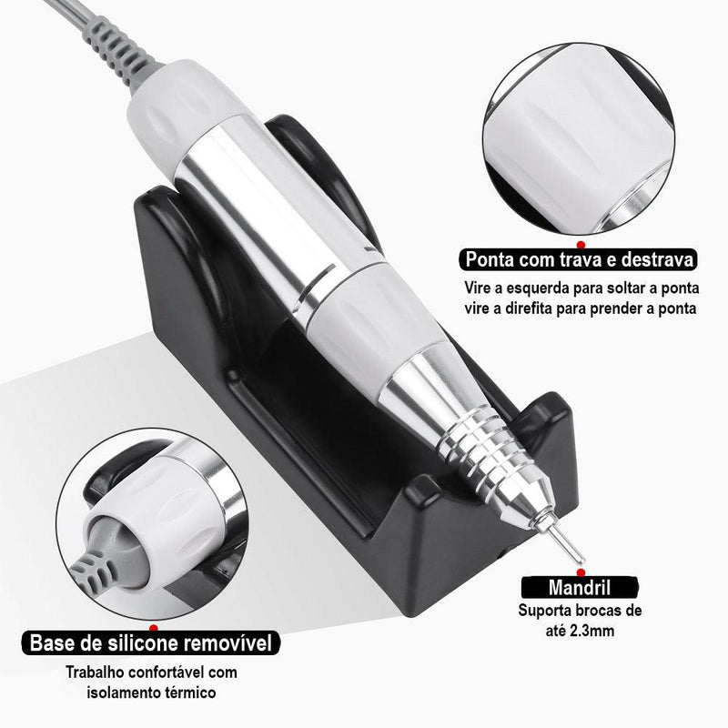 Motor Porquinho 35.000 Rpm - Branco/Rosa/Cinza - Lixar e Polir com qualidade máxima - GoShopp
