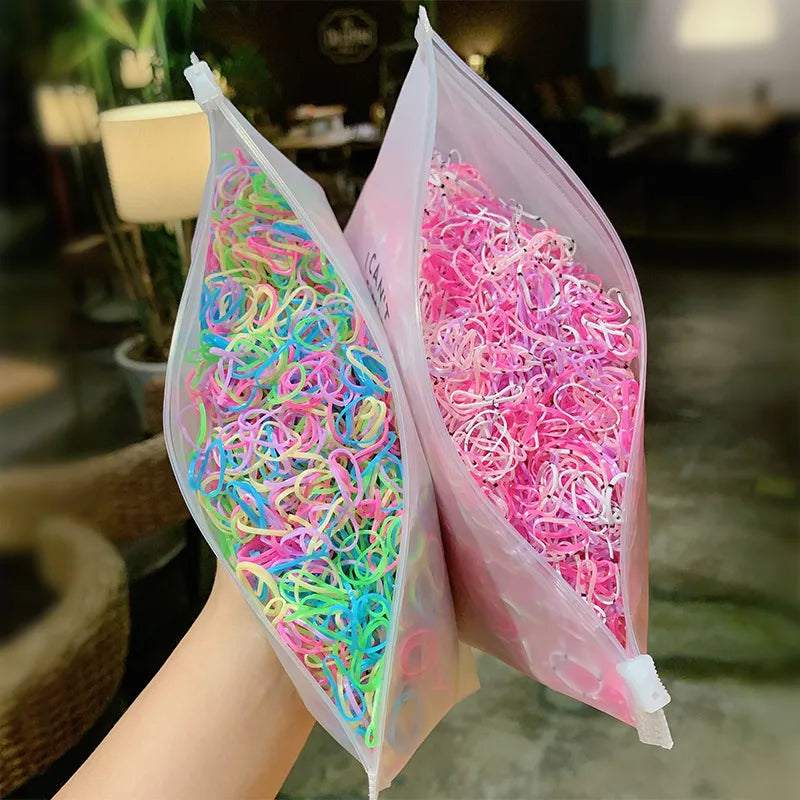 1000 Elásticos De Cabelo Descartável Multicolorido com bolsa zip