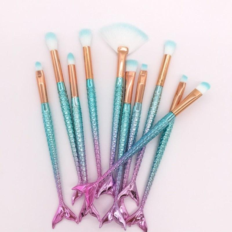KIT - 10 Pincéis para maquiagem - Calda de sereia! - GoShopp