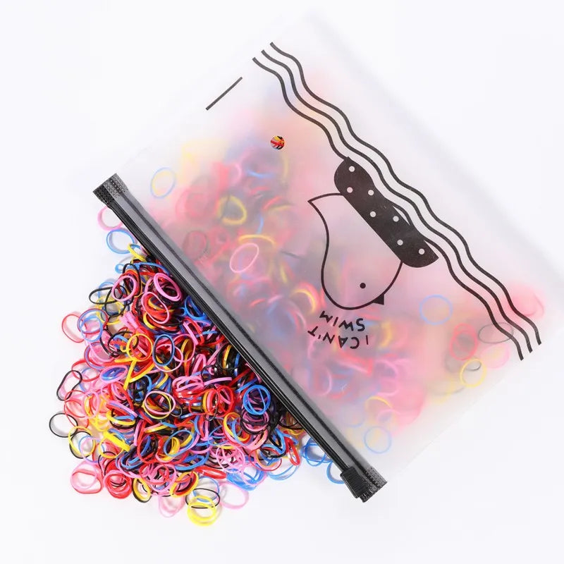 1000 Elásticos De Cabelo Descartável Multicolorido com bolsa zip