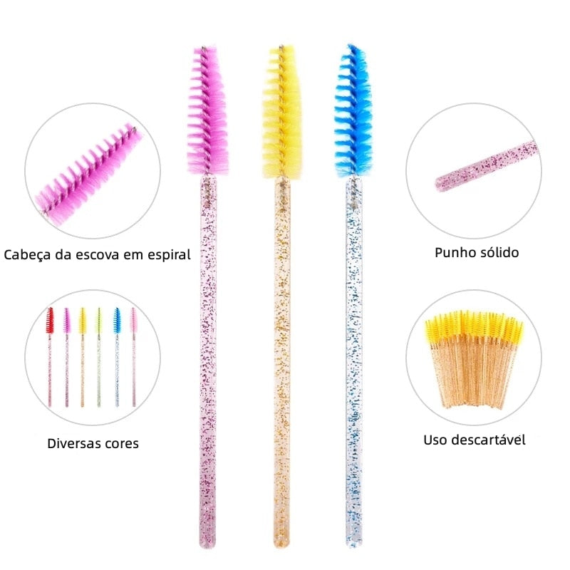 Kit 100 Escovinhas Glitter para Sobrancelha ou Extenção de cílios