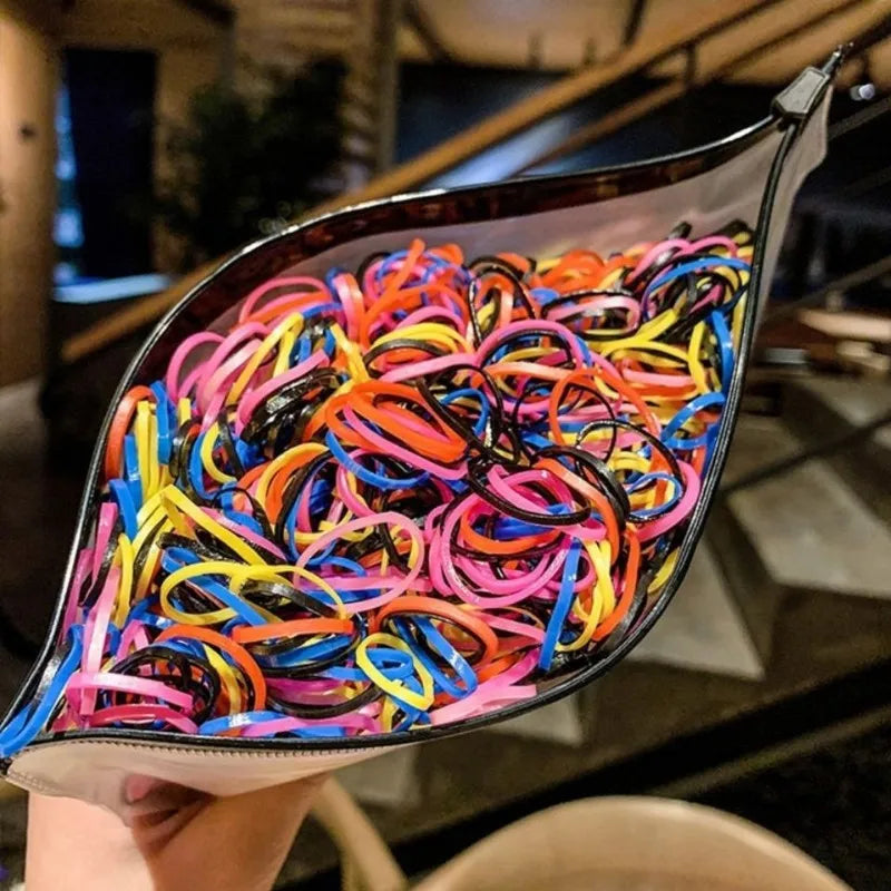 1000 Elásticos De Cabelo Descartável Multicolorido com bolsa zip
