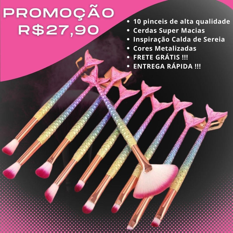 KIT - 10 Pincéis para maquiagem - Calda de sereia! - GoShopp