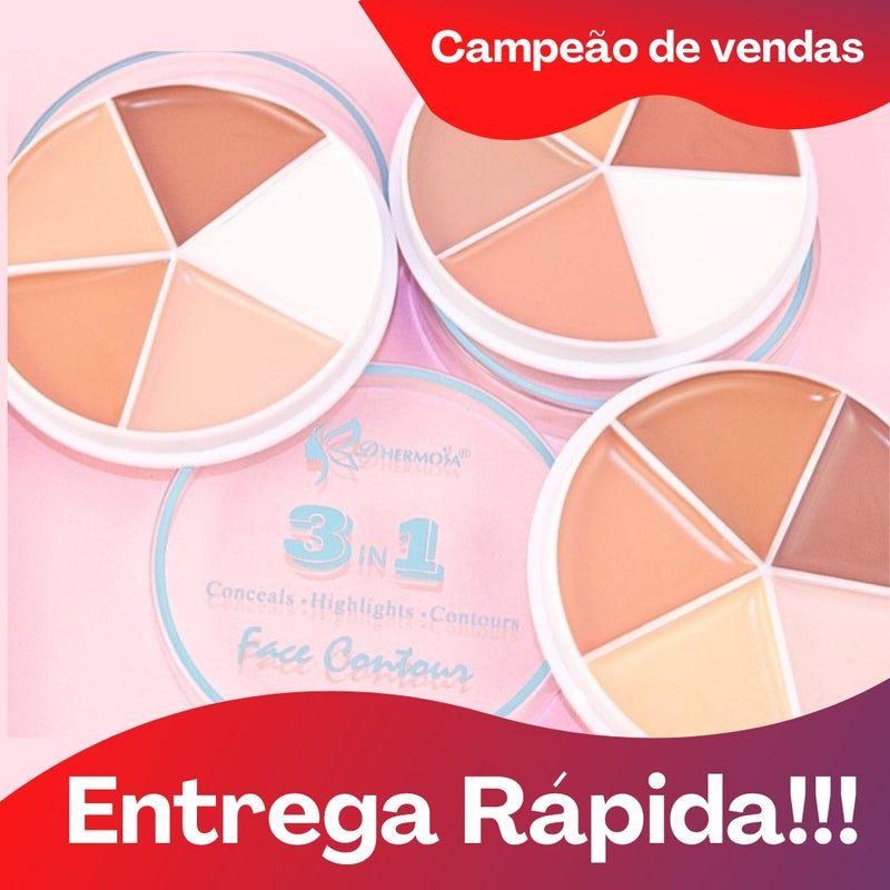 🌟Kit de Maquiagem 3 em 1 - Corretivo + Iluminador + Contorno 🌟