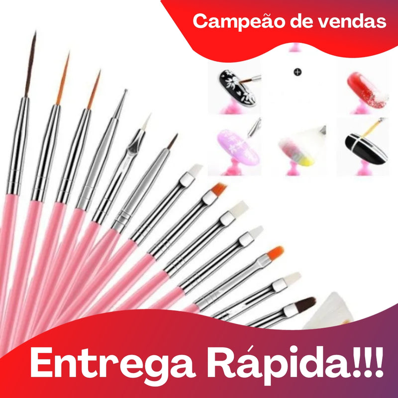 Kit 15 Pincéis Decoração Unhas Nail Art Pincel Profissional
