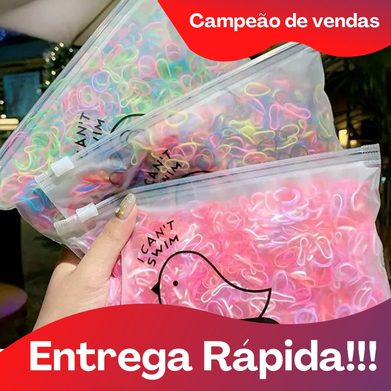 1000 Elásticos De Cabelo Descartável Multicolorido com bolsa zip